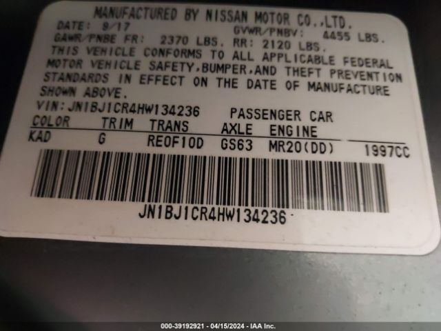 JN1BJ1CR4HW134236 Nissan Rogue Sport Sv