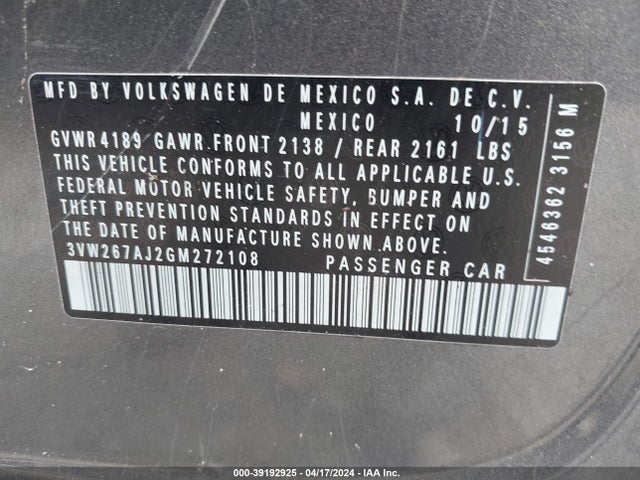 3VW267AJ2GM272108 Volkswagen Jetta 1.4t S