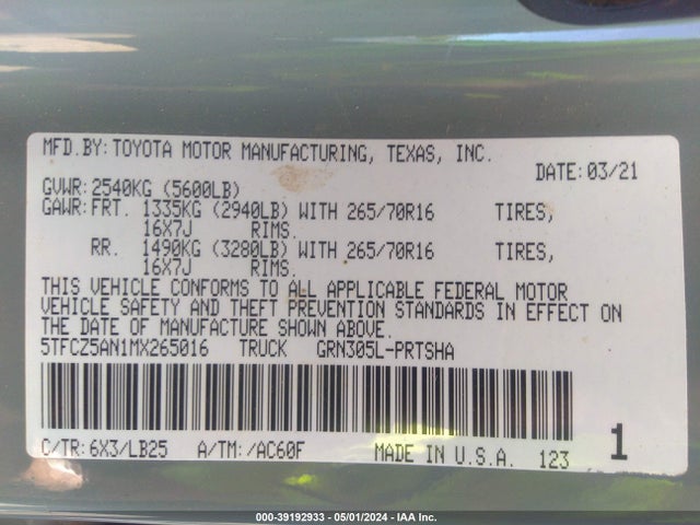 Toyota Tacoma Trd Pro 2021 5TFCZ5AN1MX265016 Image 9