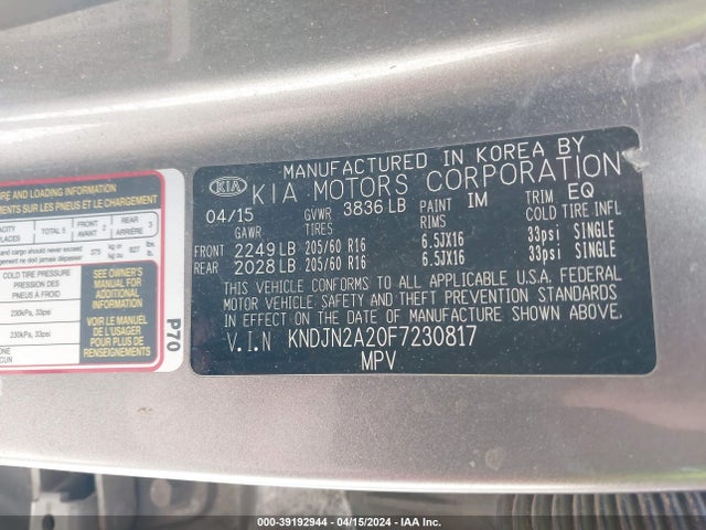 KIA Soul 2015 KNDJN2A20F7230817 Image 9