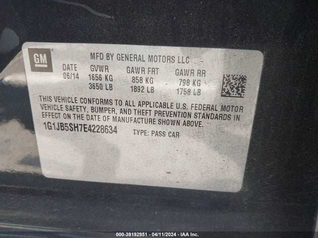 Chevrolet Sonic Ls Manual 2014 1G1JB5SH7E4228634 Image 9