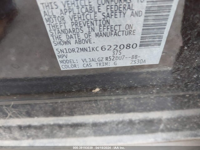 Nissan Pathfinder Sl 2019 5N1DR2MN1KC622080 Image 9