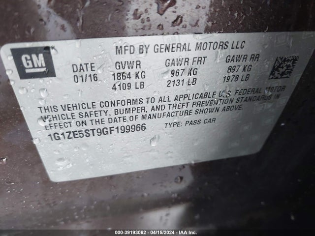 Chevrolet MALIBU 1LT 2016 1G1ZE5ST9GF199966 Image 9