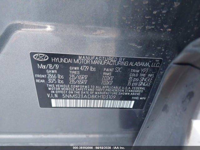 Hyundai Santa Fe Se 2019 5NMS23AD8KH103109 Image 9