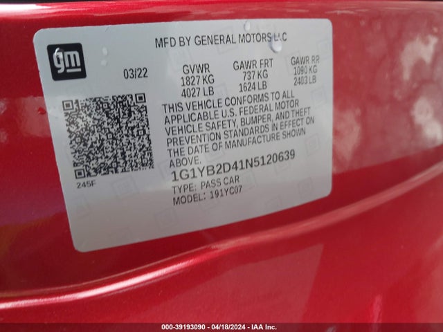 Chevrolet Corvette Stingray Rwd  2lt 2022 1G1YB2D41N5120639 Image 9