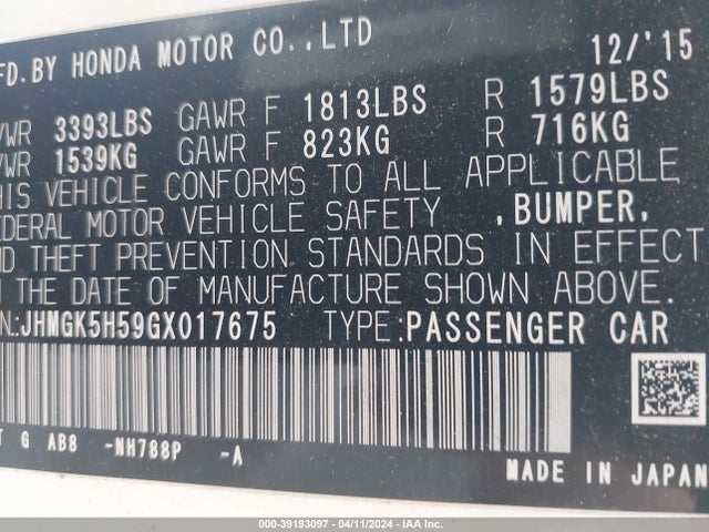 Honda FIT LX 2016 JHMGK5H59GX017675 Image 9