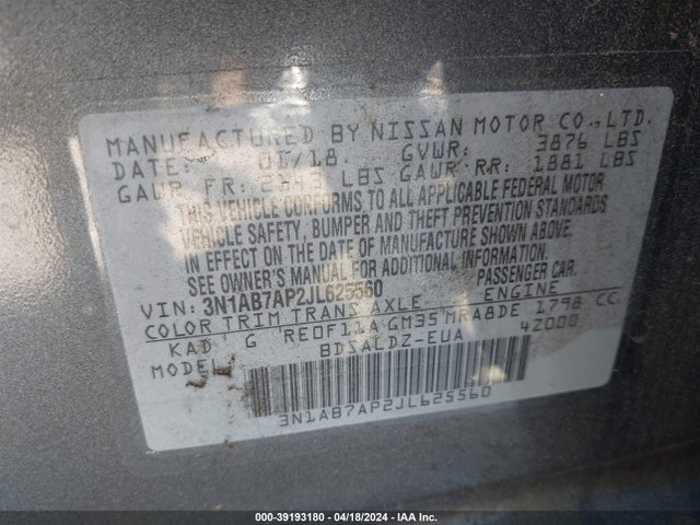 Nissan SENTRA SV 2018 3N1AB7AP2JL625560 Image 9