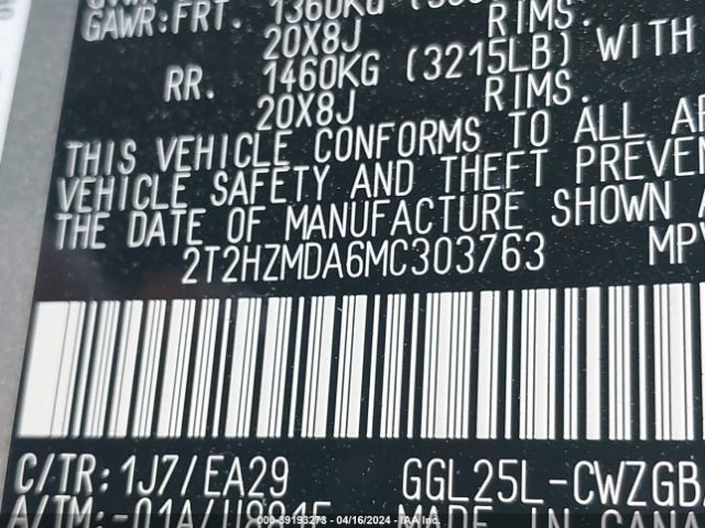 2T2HZMDA6MC303763 Lexus RX 350
