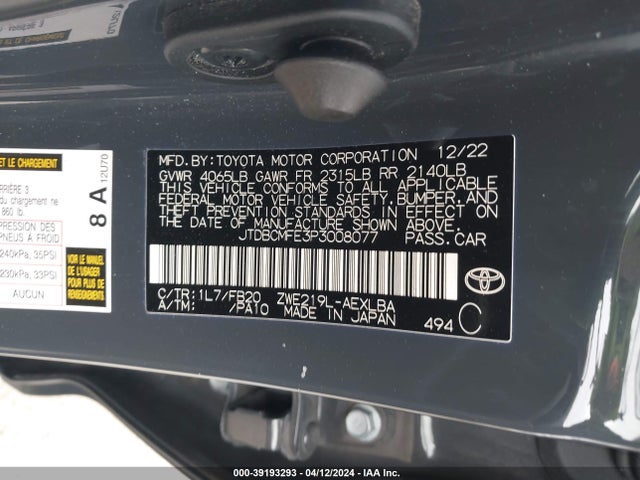 Toyota Corolla Hybrid Le 2023 JTDBCMFE3P3008077 Image 9