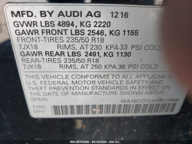 WA1ECCFS3HR012958 Audi Q3 2.0t Premium