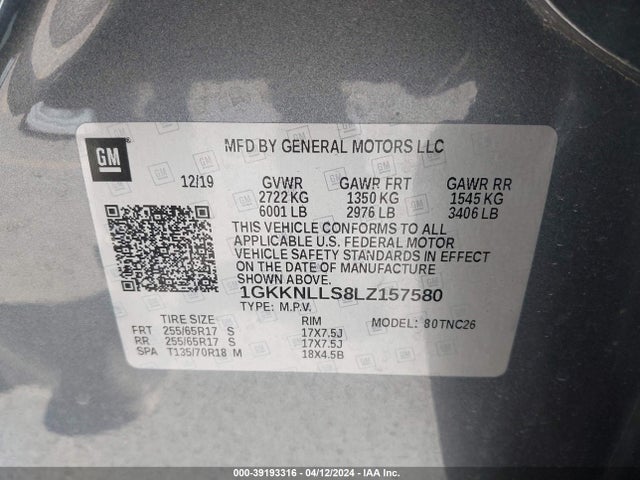 GMC Acadia Awd At4 2020 1GKKNLLS8LZ157580 Image 9
