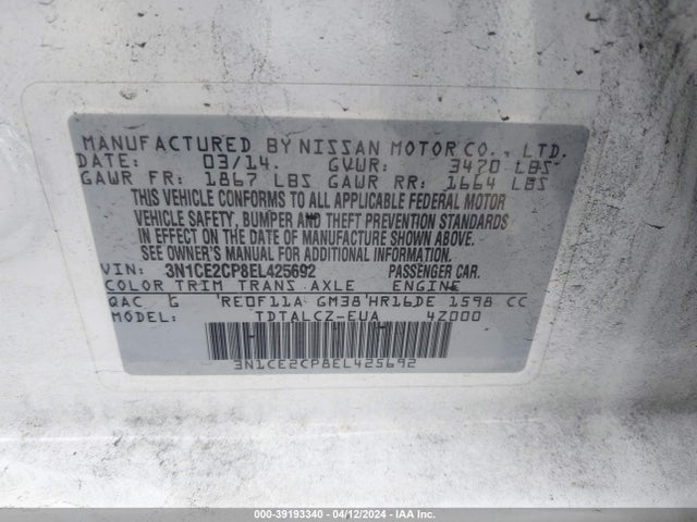 Nissan Versa Note S Plus 2014 3N1CE2CP8EL425692 Image 9
