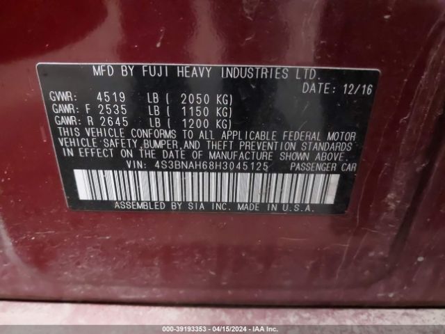4S3BNAH68H3045125 Subaru Legacy 2.5i Premium