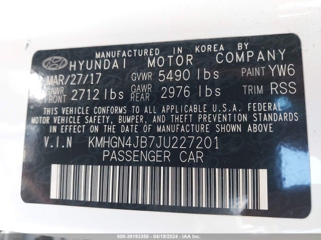 KMHGN4JB7JU227201 Genesis G80 3.3t Sport