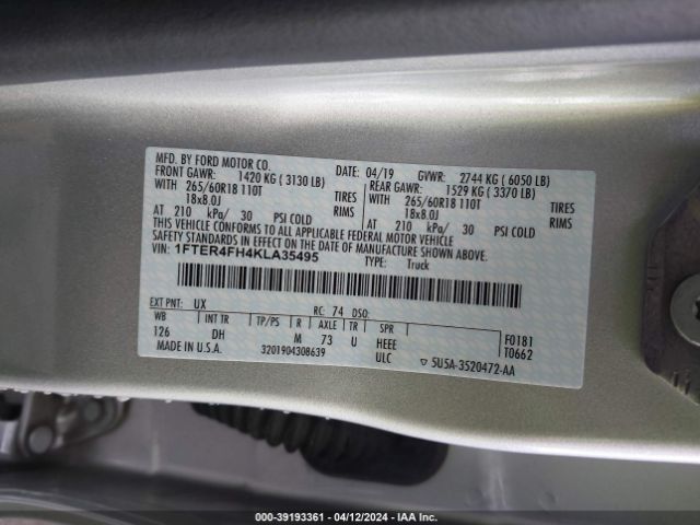1FTER4FH4KLA35495 Ford Ranger Lariat