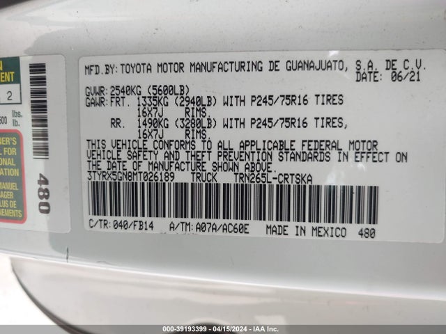 Toyota Tacoma Sr 2021 3TYRX5GN8MT026189 Image 9