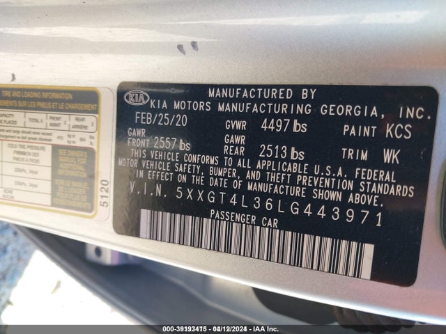 KIA Optima Lx 2020 5XXGT4L36LG443971 Image 9