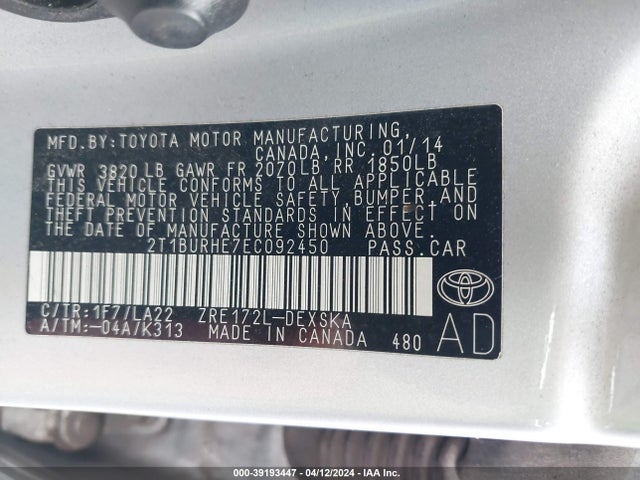 Toyota Corolla S Premium 2014 2T1BURHE7EC092450 Image 9