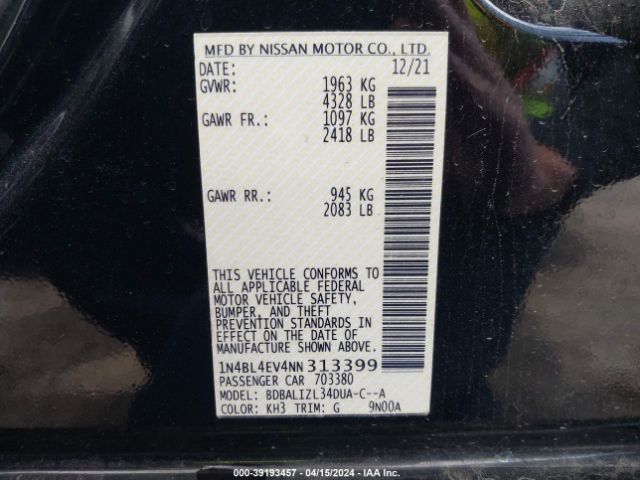 1N4BL4EV4NN313399 Nissan Altima Sl Fwd