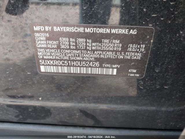 5UXKR0C51H0U52426 BMW X5 Xdrive35i