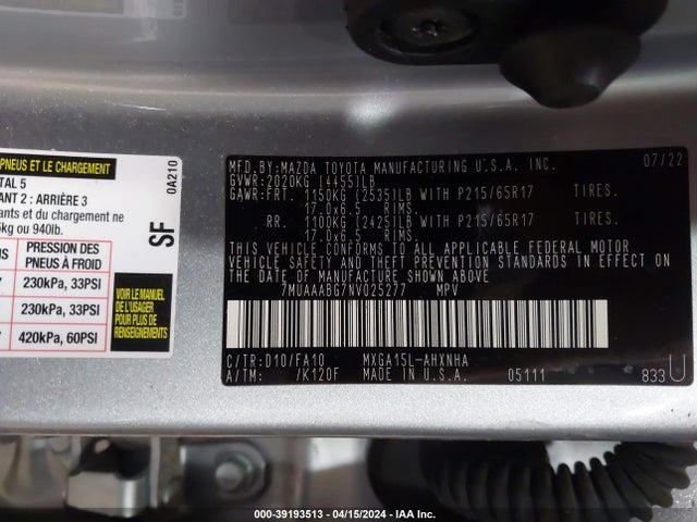 Toyota Corolla Cross L 2022 7MUAAABG7NV025277 Image 9