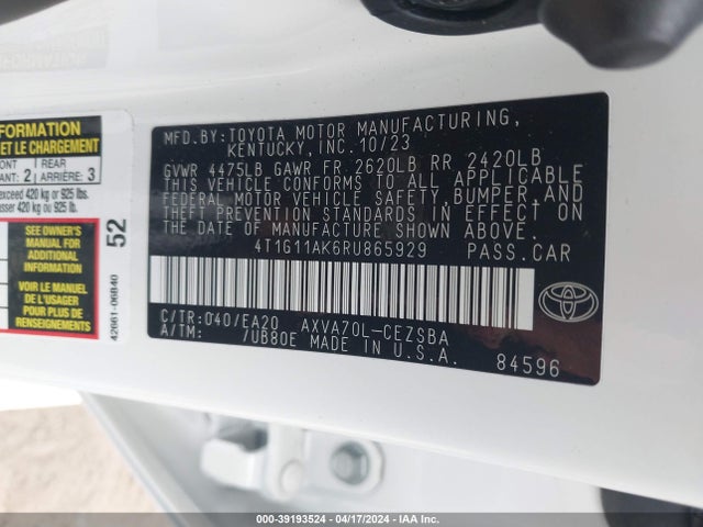 Toyota CAMRY SE 2024 4T1G11AK6RU865929 Image 9