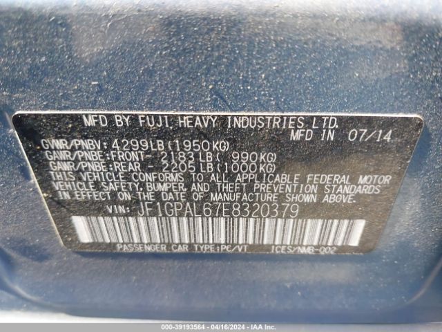 JF1GPAL67E8320379 Subaru Impreza 2.0i Sport Premium