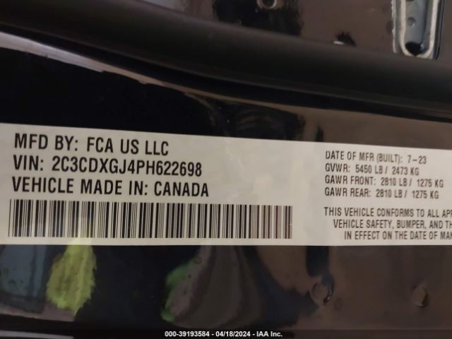 2C3CDXGJ4PH622698 Dodge Charger Scat Pack Widebody