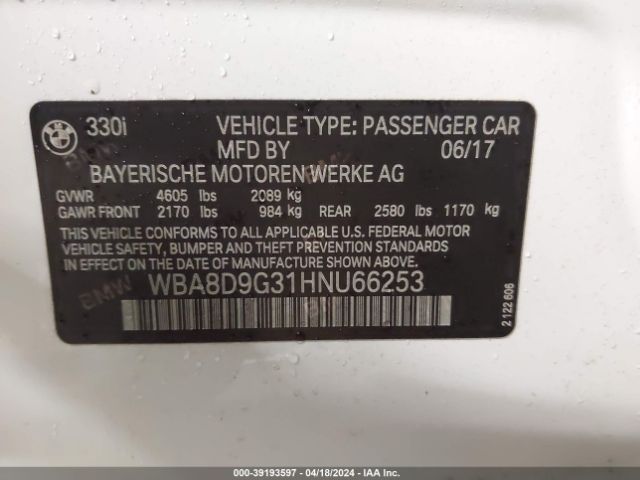 2017 BMW 330I WBA8D9G31HNU66253 Photo 8