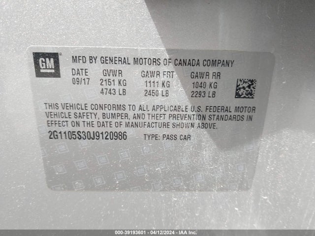 Chevrolet IMPALA 1LT 2018 2G1105S30J9120986 Image 9