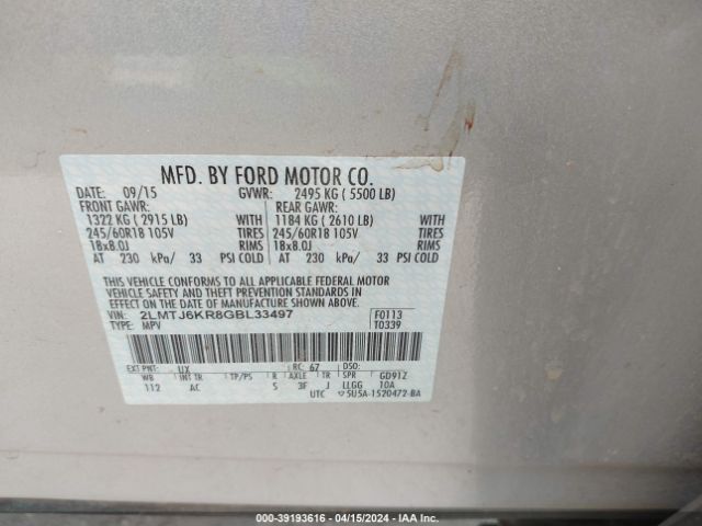 2LMTJ6KR8GBL33497 Lincoln Mkx Select