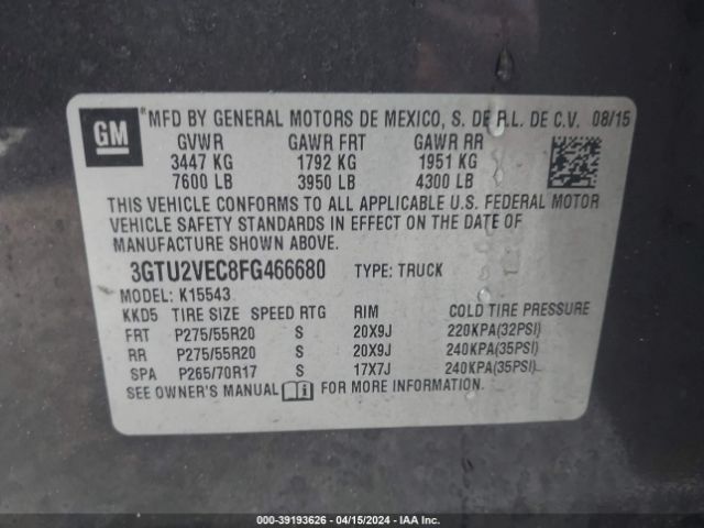 3GTU2VEC8FG466680 GMC Sierra 1500 Slt