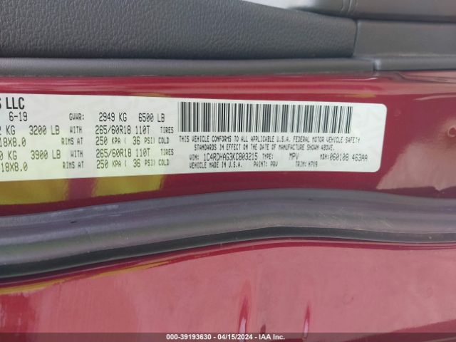 1C4RDHAG3KC803215 Dodge Durango Sxt Rwd
