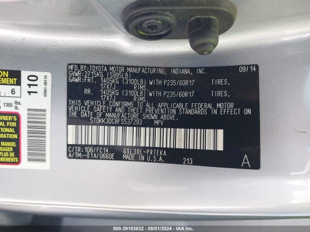 Toyota Sienna Le 8 Passenger 2015 5TDKK3DC8FS537293 Image 9