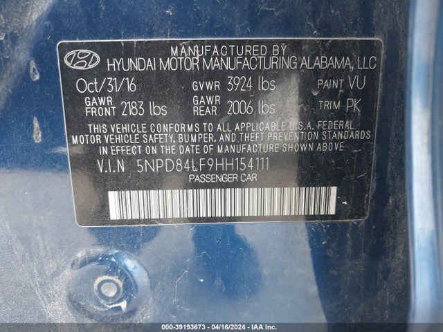 Hyundai ELANTRA SE 2017 5NPD84LF9HH154111 Image 9