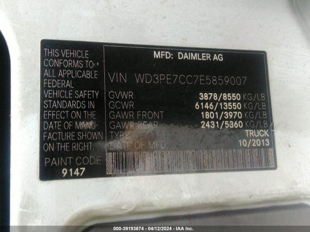 Mercedes-Benz Sprinter 2500 Normal Roof 2014 WD3PE7CC7E5859007 Image 9