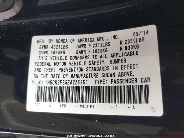 Honda Accord Ex-l 2014 1HGCR2F85EA226260 Image 9