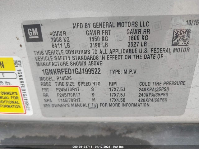 Chevrolet Traverse Ls 2016 1GNKRFED1GJ199522 Image 9