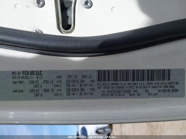 3C4PDDEG8HT703683 Dodge Journey Gt Awd