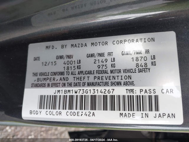 Mazda Mazda3 I Touring 2016 JM1BM1W73G1314267 Image 9