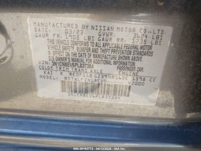 3N1CN8EV6PL837384 Nissan Versa 1.6 Sv Xtronic Cvt