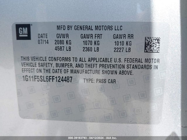 Chevrolet Malibu 1lz 2015 1G11F5SL6FF124487 Image 9