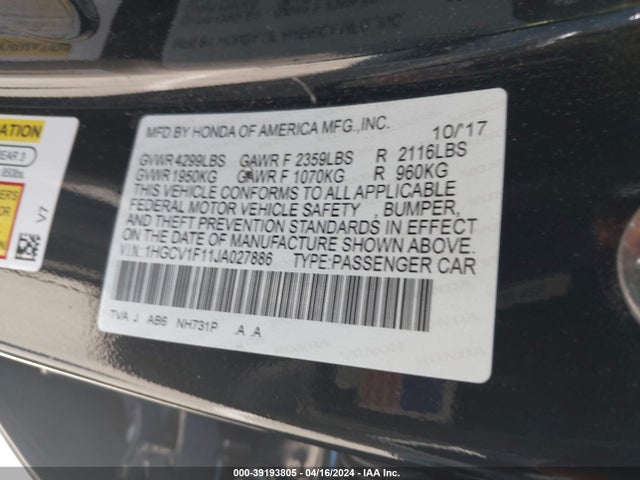 Honda ACCORD LX 2018 1HGCV1F11JA027886 Image 9