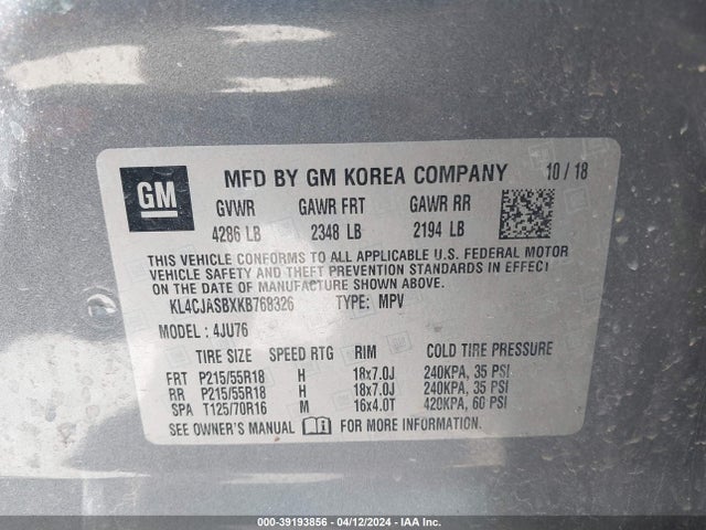KL4CJASBXKB768326 Buick Encore Fwd Preferred