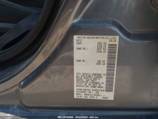 Nissan Altima 2.5 S 2019 1N4BL4BV1KC109784 Image 9