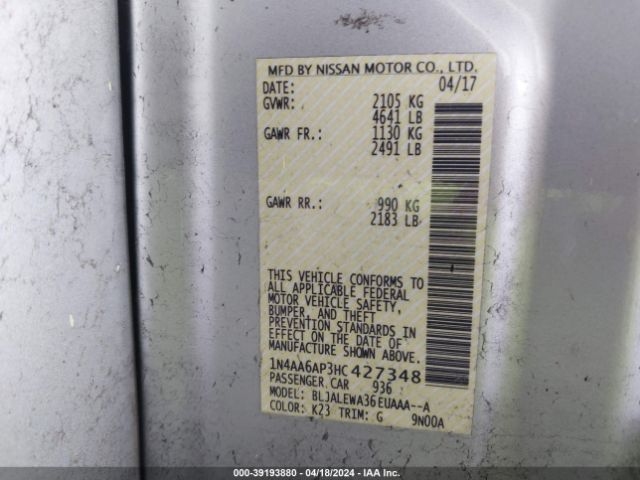 1N4AA6AP3HC427348 Nissan Maxima 3.5 Sl