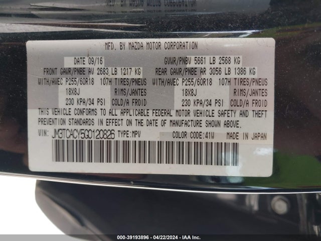 Mazda Cx-9 Touring 2016 JM3TCACY5G0120826 Image 9