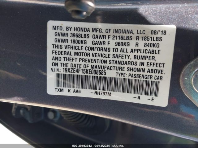 19XZE4F15KE008685 Honda Insight Lx