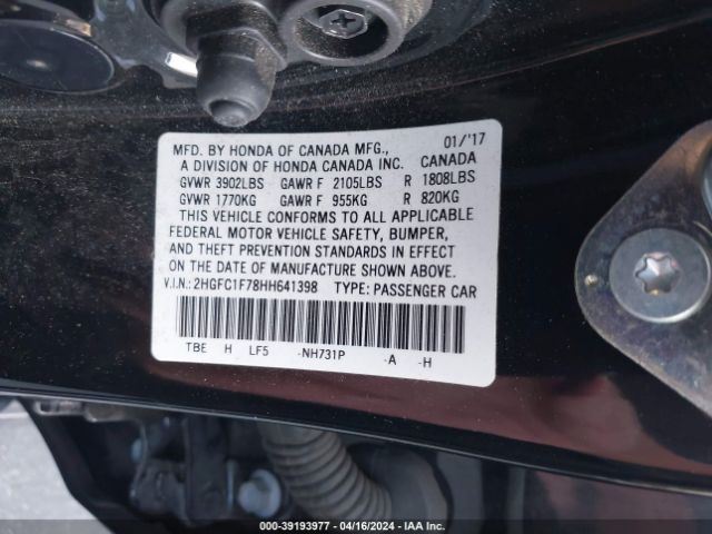 2HGFC1F78HH641398 Honda Civic Ex-l