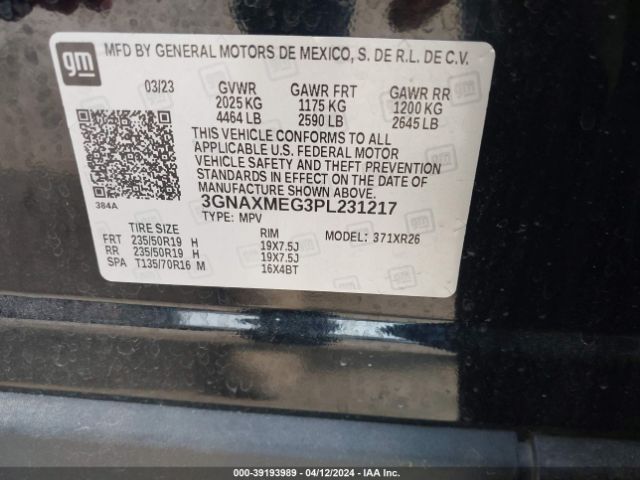 3GNAXMEG3PL231217 Chevrolet Equinox Fwd Rs